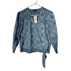 Bua Bua Paisley Floral Faux Wrap 3/4 Sleeve Blouse Womens L Bandana Bohemian NEW